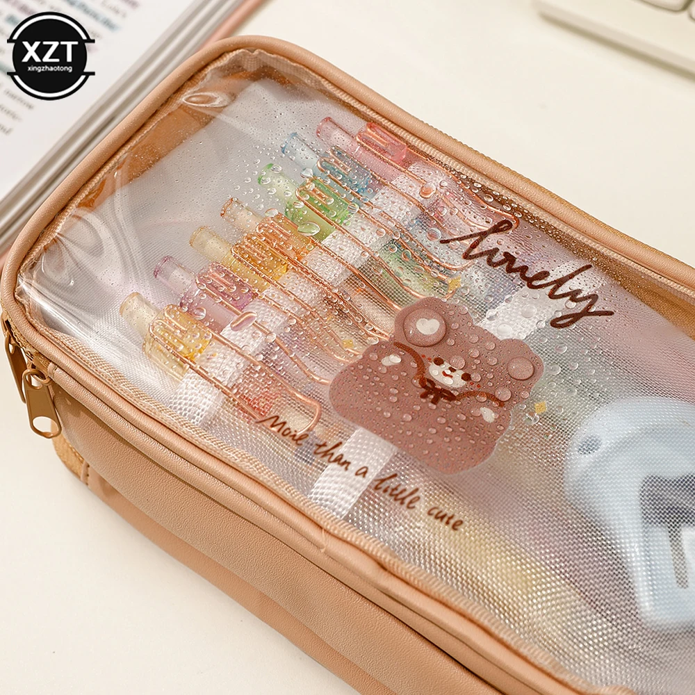 Cute Pencil Bag Transparent Pen Case Waterproof PVC Girl Student