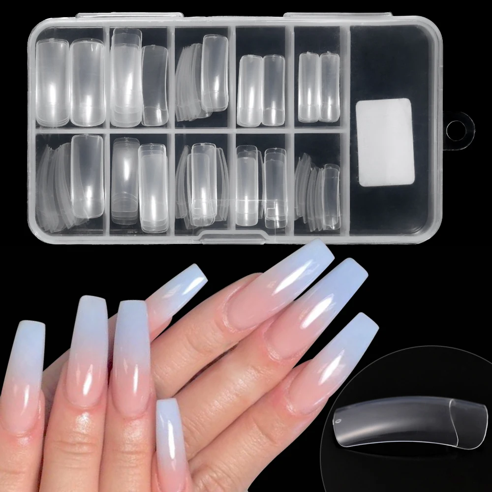 

100pcs Natural/Clear Press on False Nails Half Cover French False Nail Tip Fingernail Acrylic Quick Building Mold Tips Extension