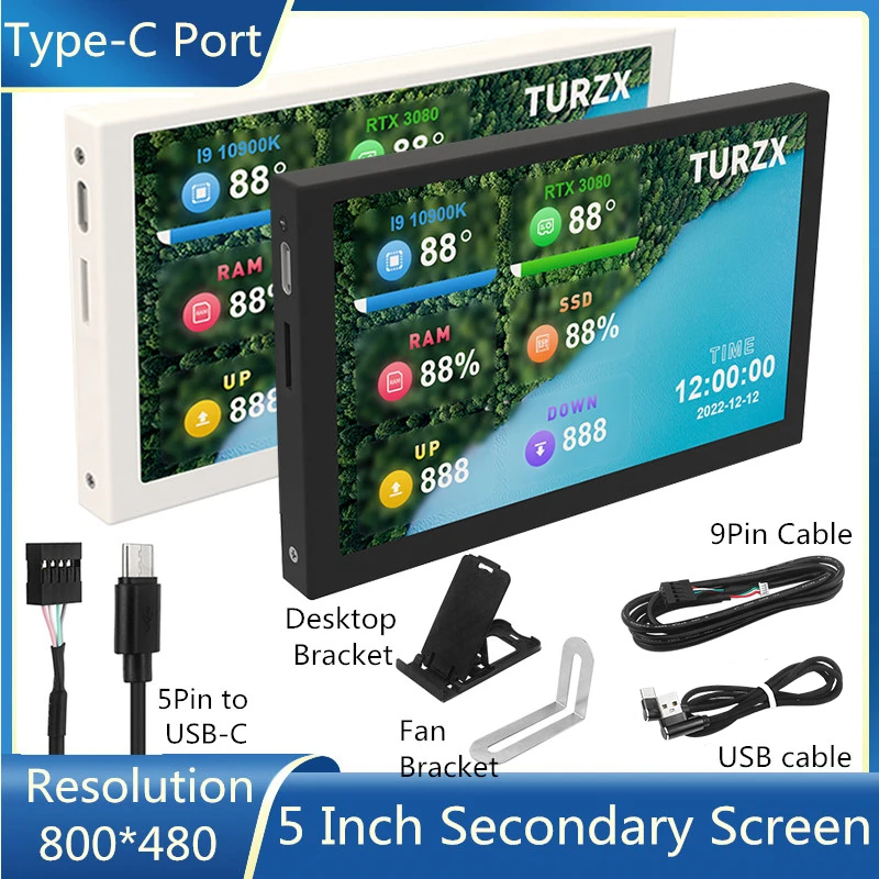 Polegada Ips Tipo-c Tela Secundária Computador Lcd Monitor Display Usb Dinâmico Sub-tela Suporte Vertical Livremente Aida64 5