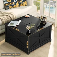 Farmhouse Coffee Table with Hidden Storage Organizer, Black Square Large Center TableHinged Lift Top for Home, Office 2