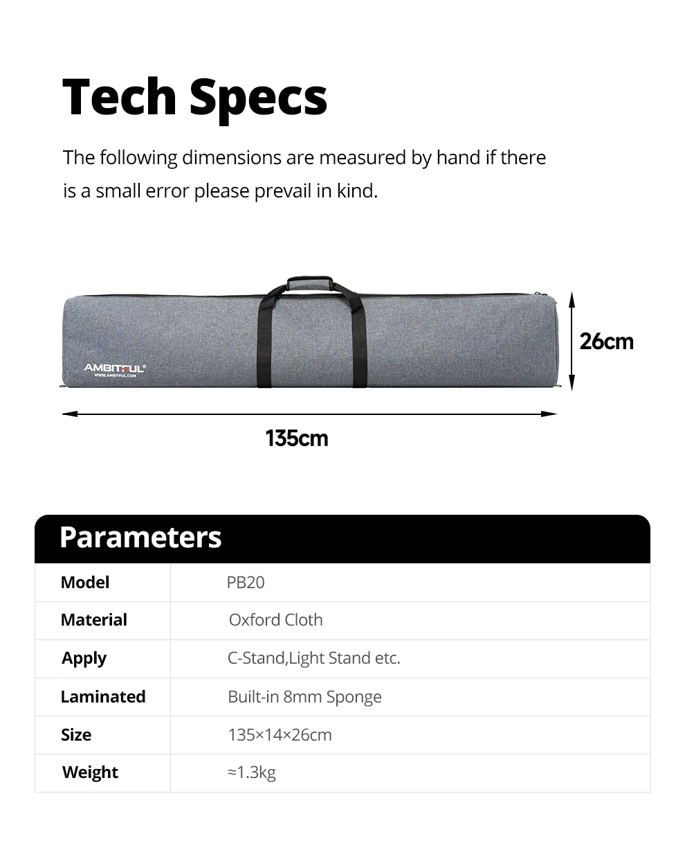 Description Picture 5 of itemAMBITFUL PB20 Magic Leg Storage Bag Photographic Equipment Carrying Case (can fit 2 sets of C-type light stands)