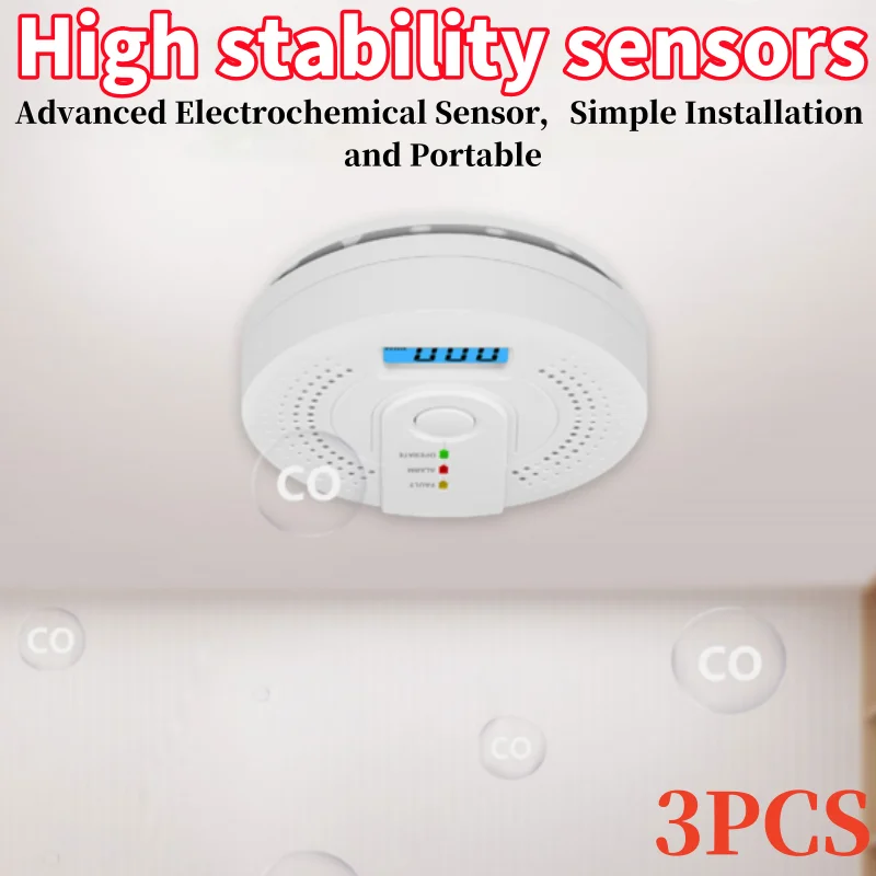 Digital Carbon Monoxide Detector Sound Warning & LED Indicator Battery Powered CO Gas Monitor Alarm Detector for Home Warehouse