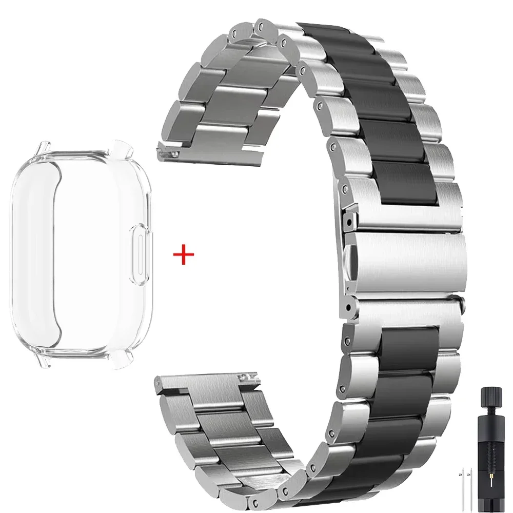 Luxury Metal Strap with TPU Soft Case for Premium Smartwatches - Stainless Steel Watchband Correa