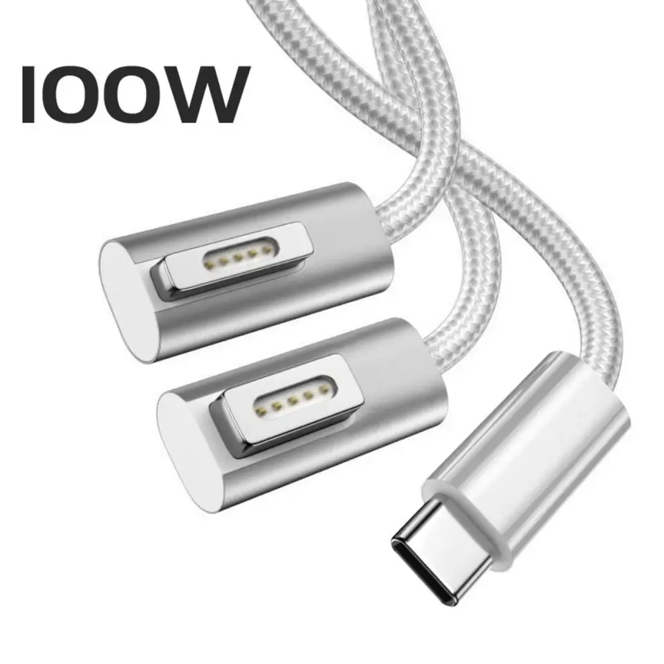 1.8M 길이 아연 합금 플러그 어댑터, USB C타입-맥세이프 1 2 노트북 고속 충전 케이블 컨버터 코드, 맥북 에어 프로용, 100W