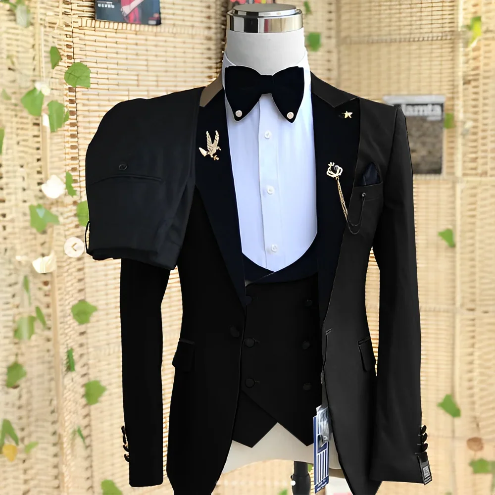 2024 Gorgeous Solid Men Suits 3 Piece Set Elegant Groom Wedding Tuxedo Formal Prom Party Male Suit Slim (Blazer+Vest+Pants) 3