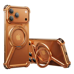 Sleek Magnetic Metal Phone Case with 360° Rotating Stand & Shockproof Protection - iPhone 17 Pro (Orange)