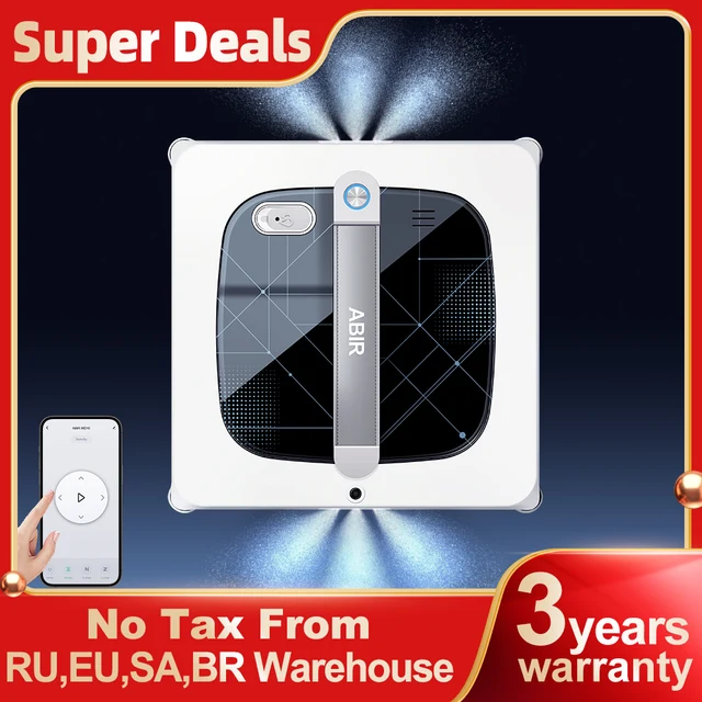 Window Cleaning Robot ABIR WD10,Dual Roller Brushes, 4 Corner Brushes,6-Way Water Spary,10000PA Suction,Wet Wash & Scrub Combo 1