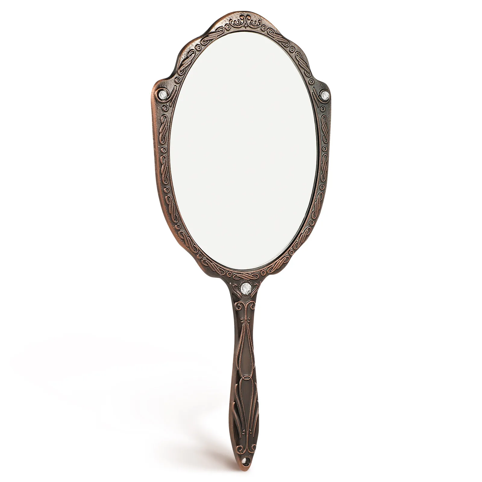 휴대용 핸드헬드 메이크업 거울 빈티지 스타일 꽃 장식 360도 회전 가능한 여성용 컴팩트 메이크업 거울