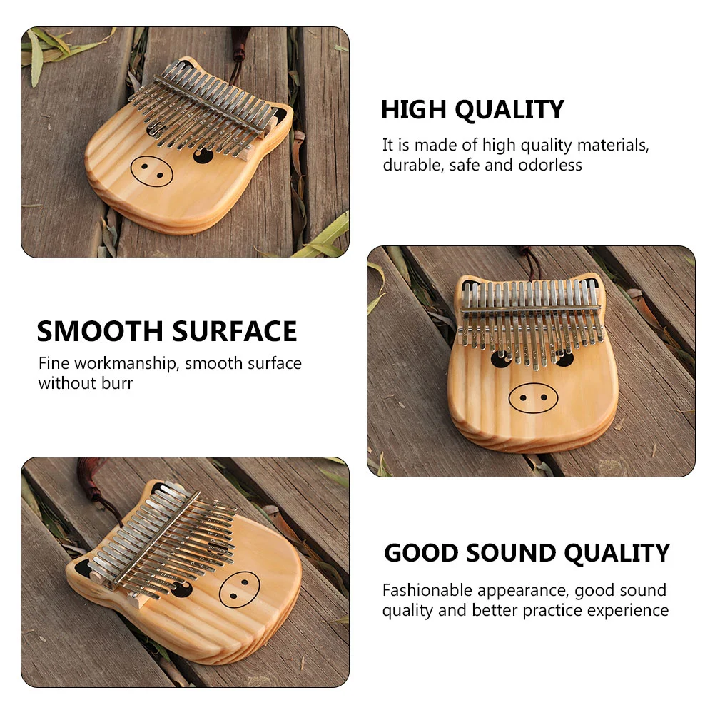 1pc Wooden Thumb Piano Kalimba 17-tone Cartoon Finger Piano for Music Lover Wooden Finger 17-tone