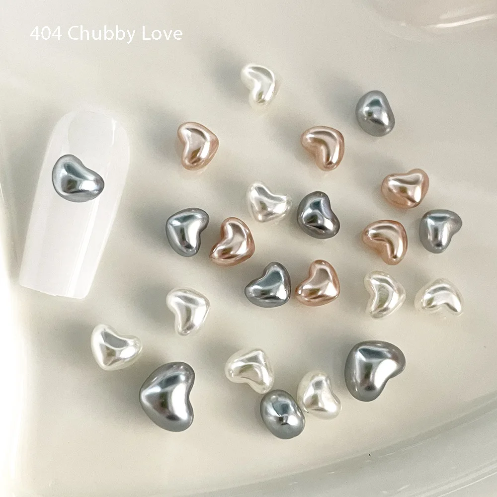 

-Chubby Love- Glossy Light Heart Pearl Ornament Concise Kiyomi Heart Pearl Beads Baroque Punk Nail Tip Polish Accessories 404art