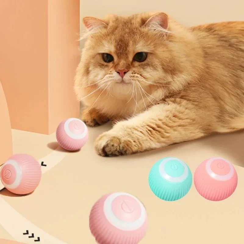 

Automatic Smart Cat Toys Ball Interactive USB Rechargeable Self Rotating Colorful Led Feather Bells Toys for Cats Kitten