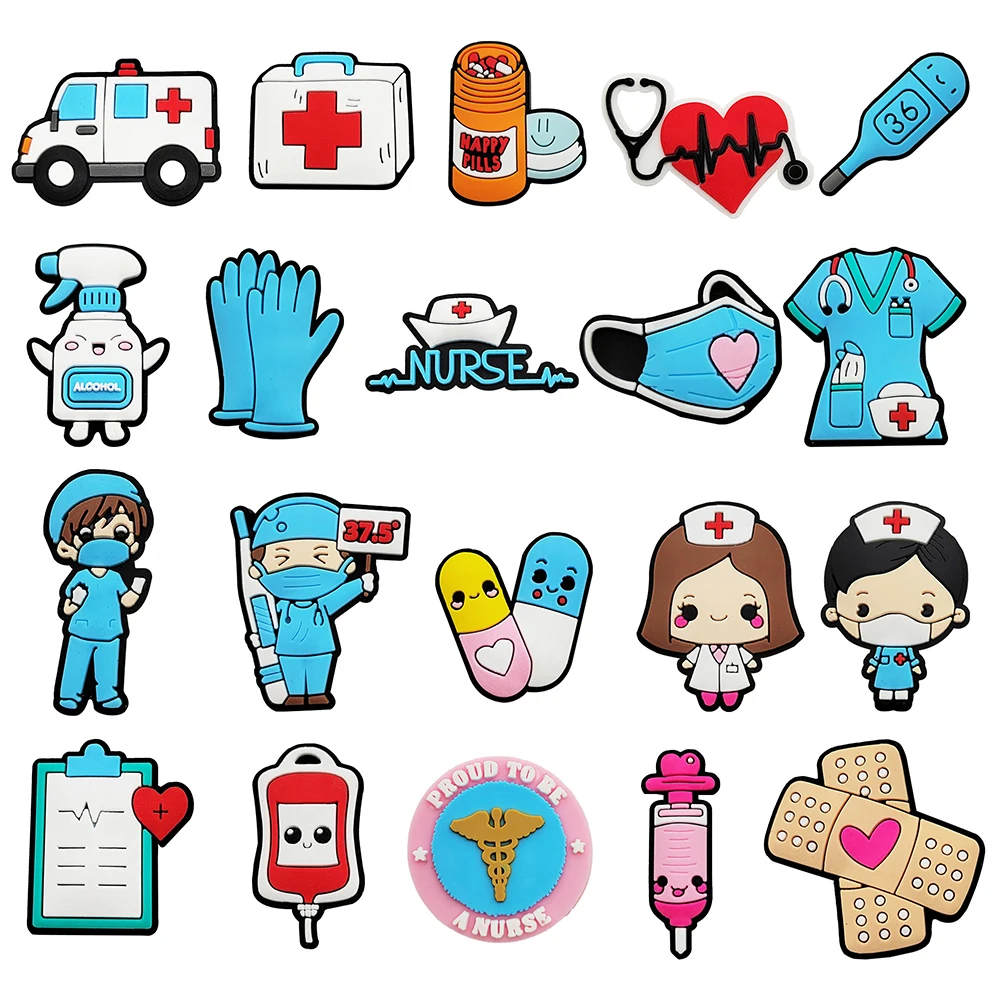 

1-20PCS Medical Shoe Charms Accessories Nurse Thermometer Pill PVC Shoes Decoration for Clog Sandal Kids Party X-mas Gifts