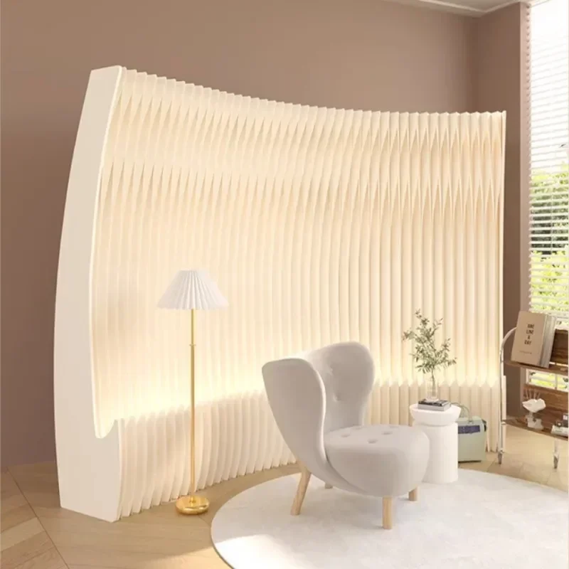 Half Moon Portable White Organ Folding Paper Wall Screen Room Dividers Office Partition Removable Folding Baffle Fence