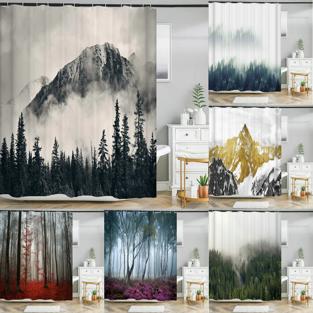 

Natural Scenery Shower Curtain Fog of the Forest Tree Waterproof Polyester Fabric Bathroom Curtains Home Decor Bathtub Screen