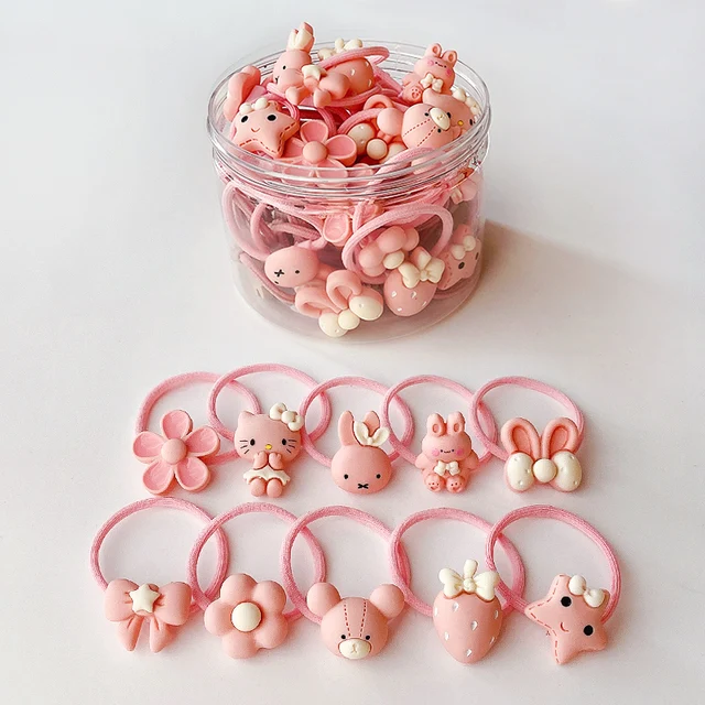 10/20/24 Pcs/Set Baby Girls Cute Cartoon Flower Scrunchies Rubber Bands Children Lovely Elastic Hair Bands Kids Hair Accessories Cherry-30 Pcs