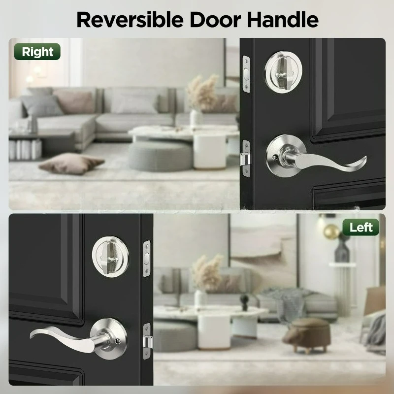 Maniglia per serratura porta anteriore Set di cerotti Maniglia per ingresso esterna con pomello per porta interna Maniglia reversibile in nichel satinato nero opaco - immagine 3