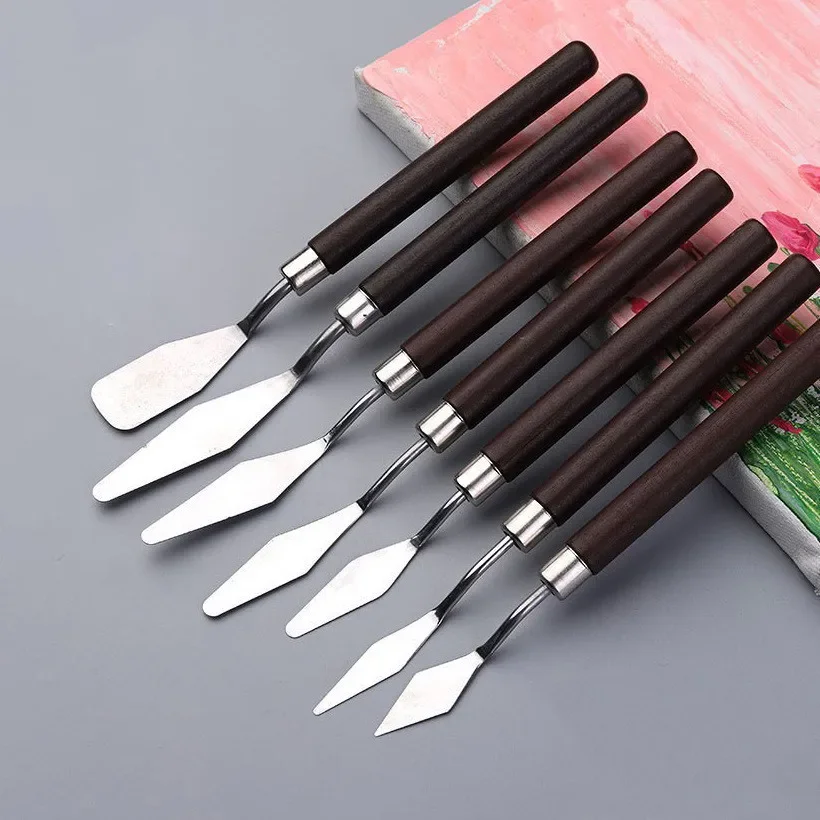 7Pcs/Set Stainless Painting Spatula Palette Scraper Artist Crafts Oil Art Oil Painting Scraper Gouache Paint Pointed Shovel