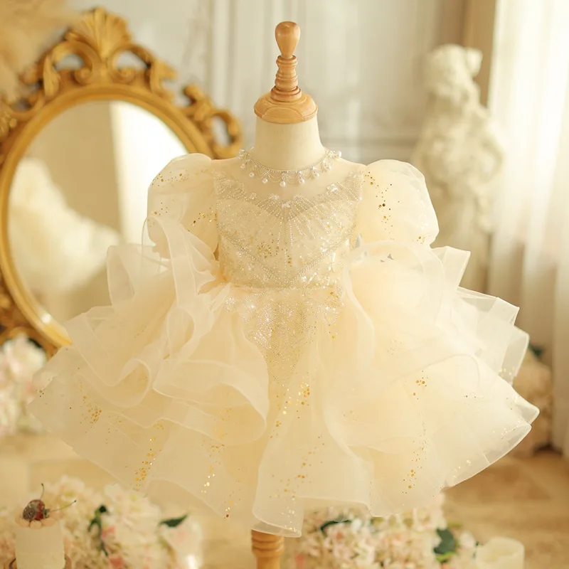 

2024 Wedding Bridesmaid Gowns for Little Girls Sequins Beading Formal Evening Party Baby Girl Dress Ceremony Elegant Costumes