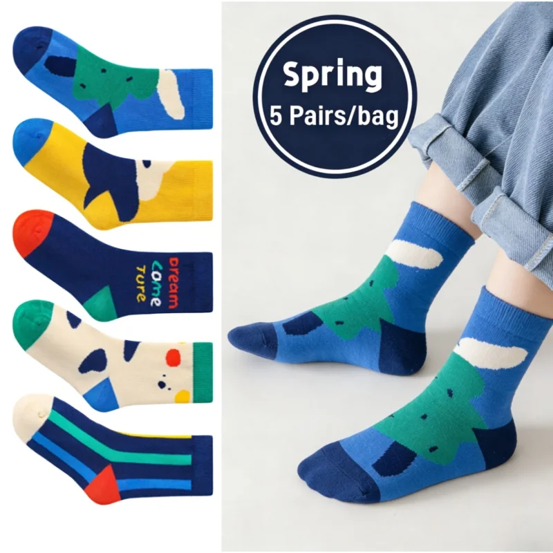XJK Baby Socks Children Spring Socks Boys Funny Puppy Pattern Socks 5 Pairs Cotton Socks Kids Sock 1