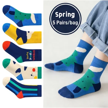 XJK Baby Socks Children Spring Socks Boys Funny Puppy Pattern Socks 5 Pairs Cotton Socks Kids Sock 1