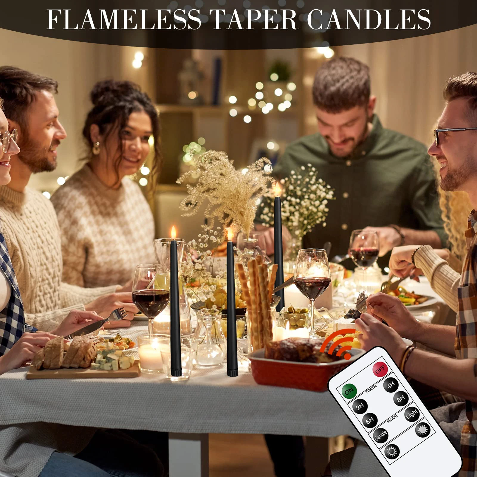 12-48PCS Flameless Candles with Remote Timer Halloween Decoration Black Tapered Candle 11 Inch Long Candle for Home Decoration
