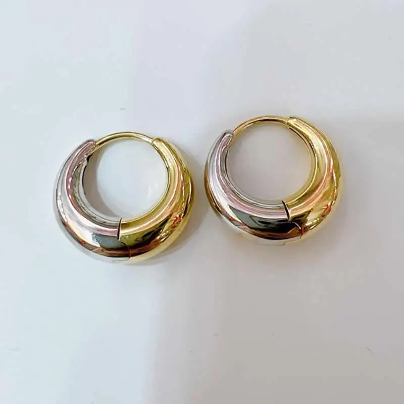 

New 18K Multi-tone Gold Earrings Women AU750 Gold Two colour Smooth Hoop Earrings