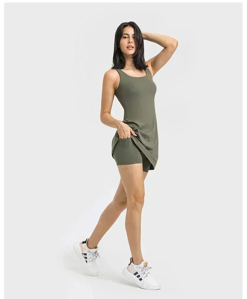 Lemon Women Yoga Skirt Tennis Gym Fitness Pleated Golf Clothing Female Outdoor Leisure Sports Elastic With Chest Pad Skirt