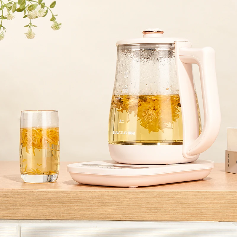 SUNATUR Kettles Electric Glass 220V Multifunction Health Pot Milk Fruit Tea Coffee Water 800W 24-hour Heat Preservation 6