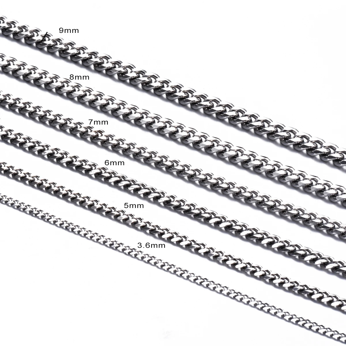 Men's Stainless Steel Cuban Link Chain Necklace, Adjustable 3.6mm-9mm