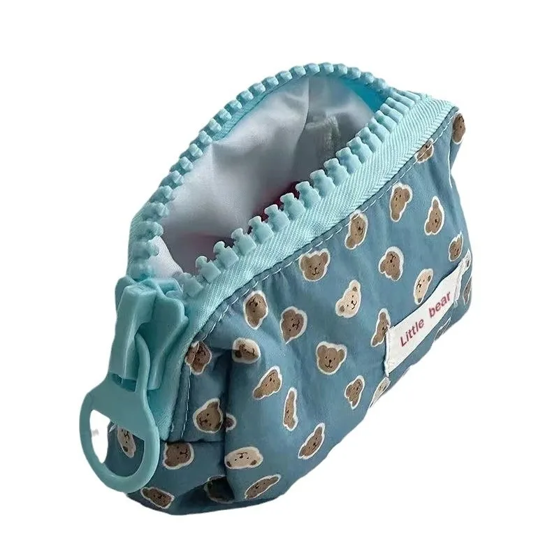 Ins Aesthetic Blue Bear 연필 가방, 대형 지퍼 대용량 학생용 문구 보관 파우치