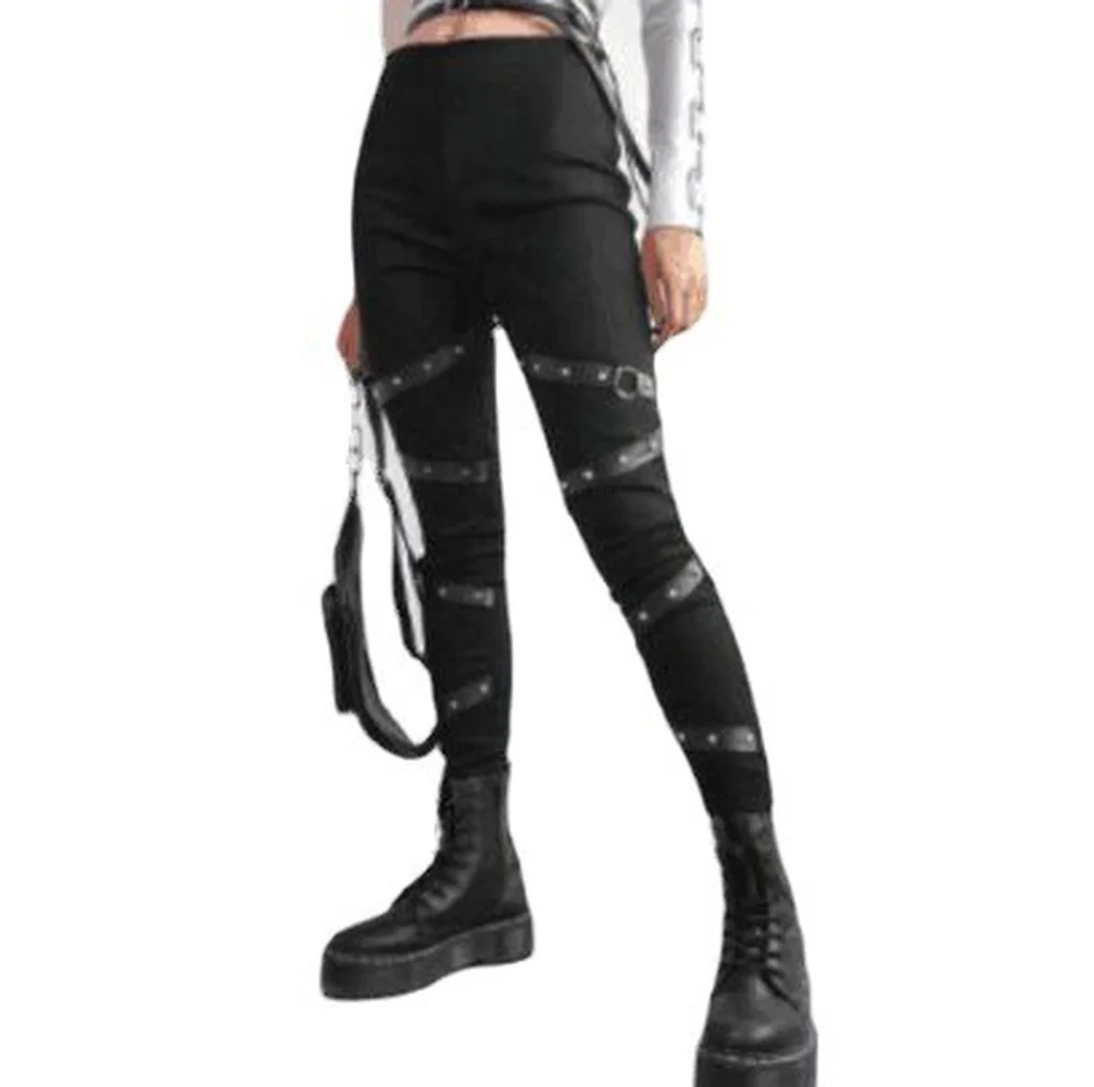 

Women's Gothic Punk Jegging Legging Casual Pants Zip Buckles Black Slim Trousers
