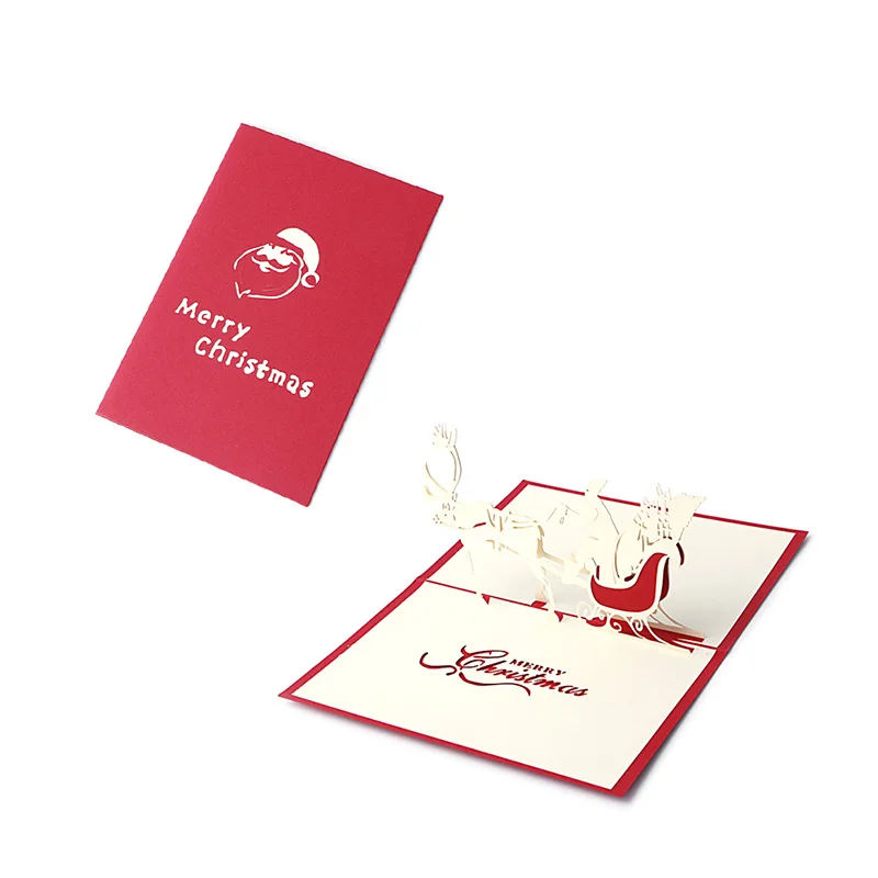 3D Up Christmas Greeting Cards Santa Sleigh Handmade Holiday Postcard with Envelope Set for Xmas New Year Gifts
