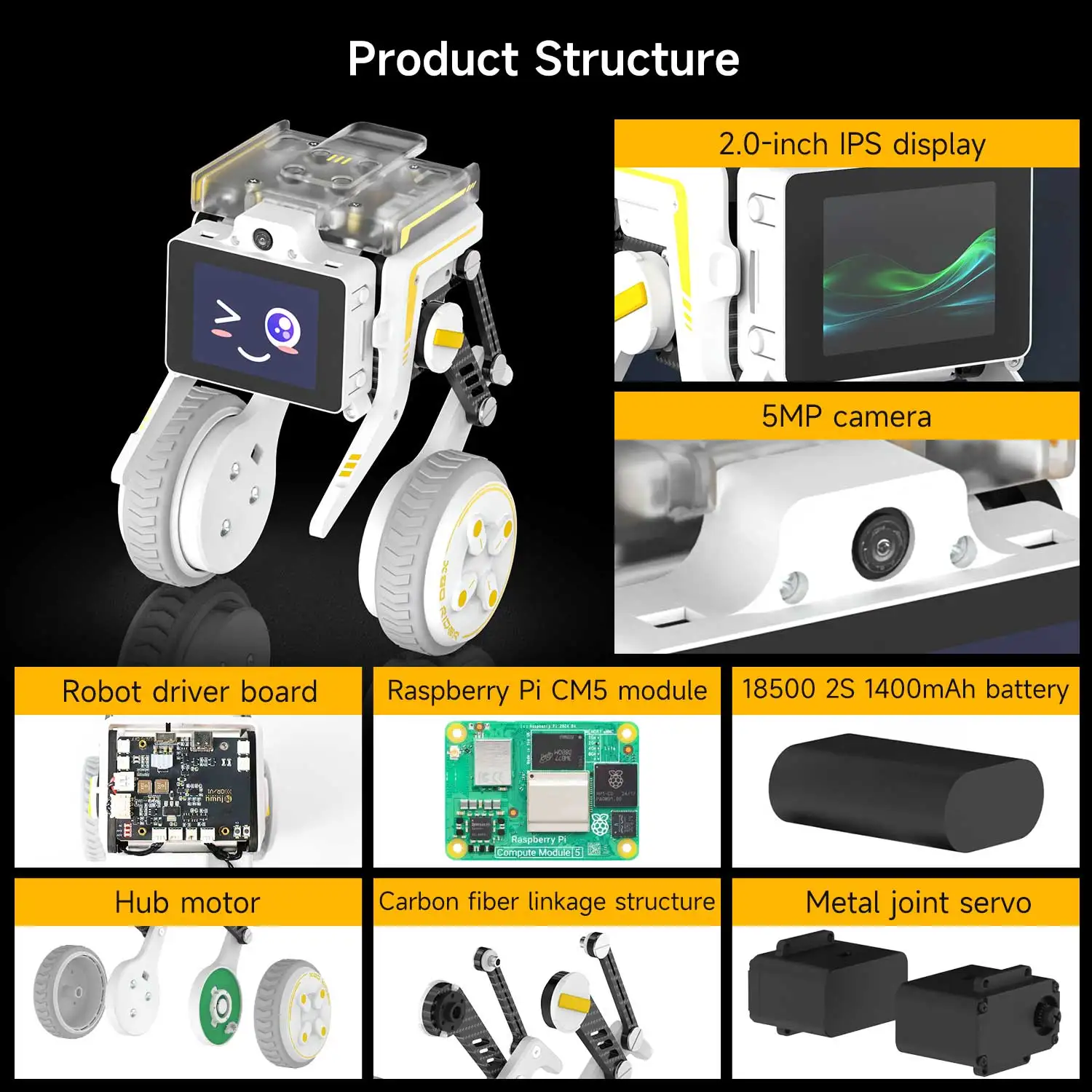 Kit per auto robot Raspberry Pi AI Vision Interazione vocale di programmazione Python a due ruote per progetti educativi elettronici fai-da-te - immagine 2