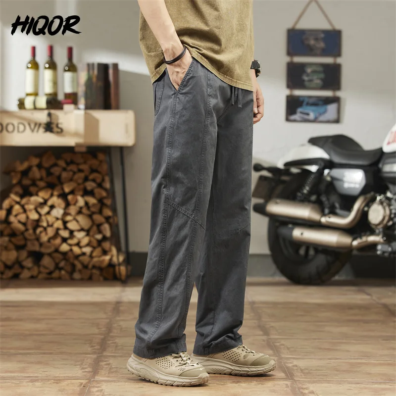 HIQOR 남성 카고 바지 2025 봄 새로운 스트레이트 튜브 야외 작업 작업복 Hombre Baggy 캐주얼 바지 Y2k 남성 바지 남성용