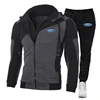 Men Fashion leisure Spring Autumn Matching Ford Logo Hoodie Tracksuit Hooded + Pants pair double Zipper Two-piece Suits 3