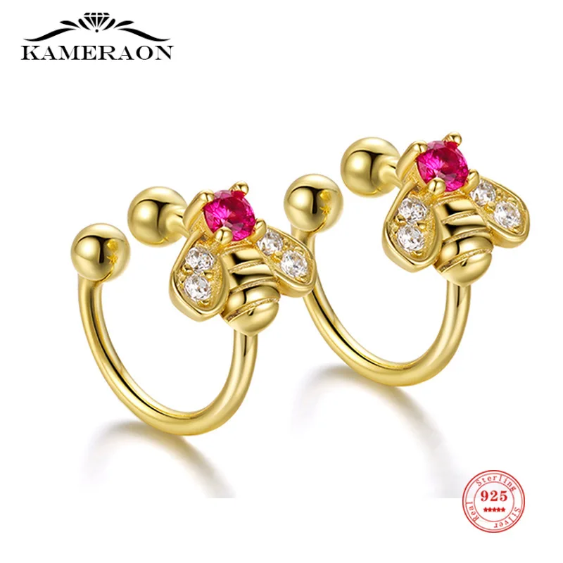 

925 Sterling Silver CZ Bee Piercing Ear Non-Piercing Clip Fashion Elegant Plated K Gold Light Luxury Men and Women Fine Jewelry