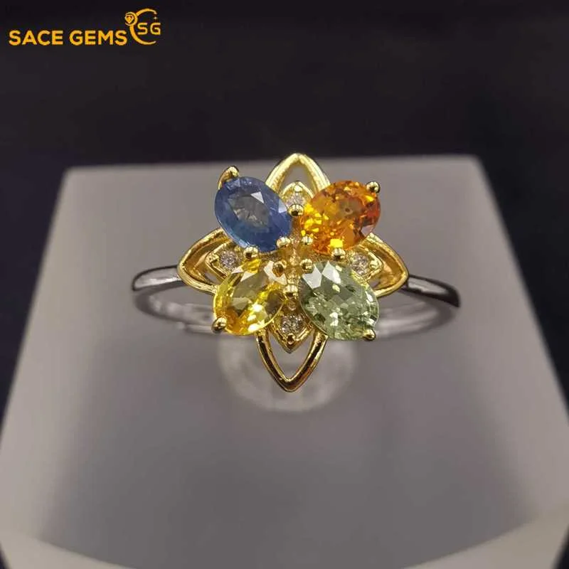 

SACE GEMS New Arrival Trend 925Sterling Silver and Colorful Sapphire Rings for Women Engagement Cocktail Party Fine Jewelry Gift