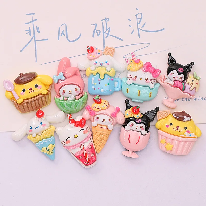 10개입 귀여운 광택 표면 고양이 디저트 아이스크림 시리즈 레진 플랫백 장식품 DIY 리본 장식 액세서리 공예품 A3