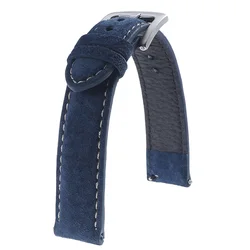 Premium Suede Leather Watch Strap with Stainless Steel Buckle - Quick Release Design - 22mm (Dark blue)