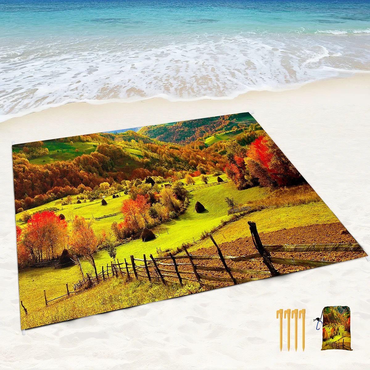 

Farm Beach Mat Picnic Blanket Sandproof Compact Lightweight Outdoor Portable Waterproof Mat for Travel Camping Hiking Vacation