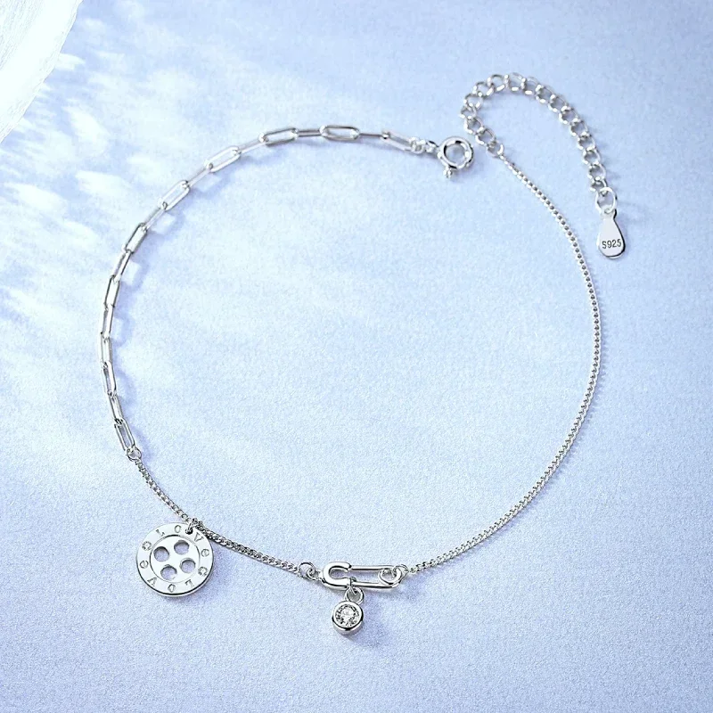 

S925 Sterling Silver Button Women Bracelet Anklet Chain Suit Simple and Trendy Design Tide Silver Chain Ornament Advanced Gift