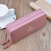 Women Double Zipper Long Wallet Large Capacity Lady Coin Purse Cell Phone Bag Credit Cards Holder Money Clutch Solid PU Leather 4