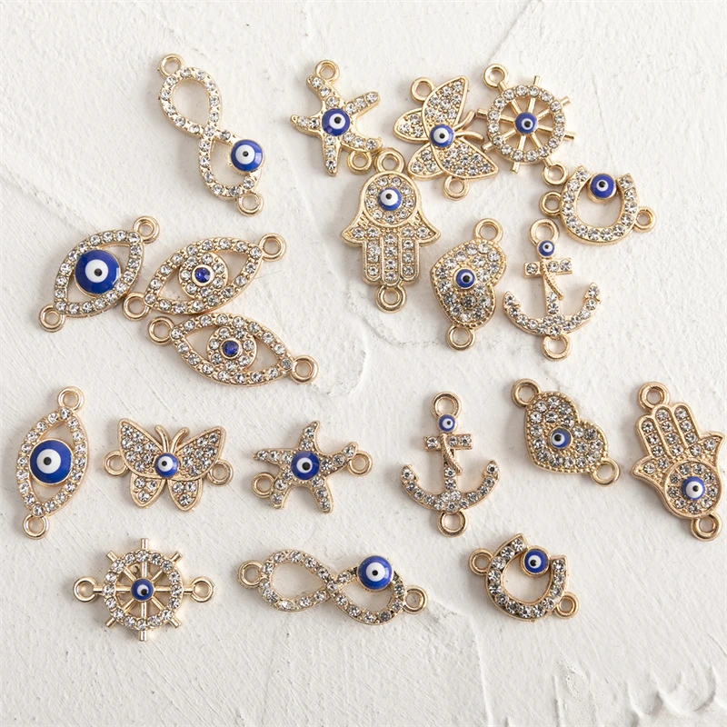 20pcs/lot Gold Color Multi-style Rhinestones Crystal Eyes Charms Pendant DIY Bracelet Necklace for Jewelry Accessories