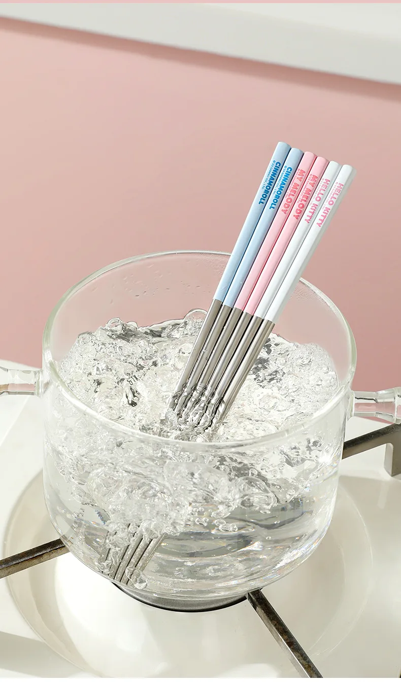 Sanrio Hellokitty Stainless Steel Anti-Moisture Chopsticks Melody Cinnamoroll Chopstick Holder Tableware High Grade Anti-Slip