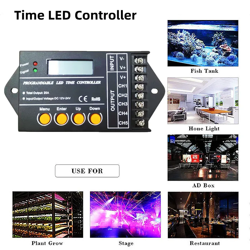 

Programmbale WiFi Time LED Controller 12-24V 20A 5CH 2835 3528 5050 5630 SMD COB CCT DIM RGB RGBW Strip Light TC420 TC421 NL502