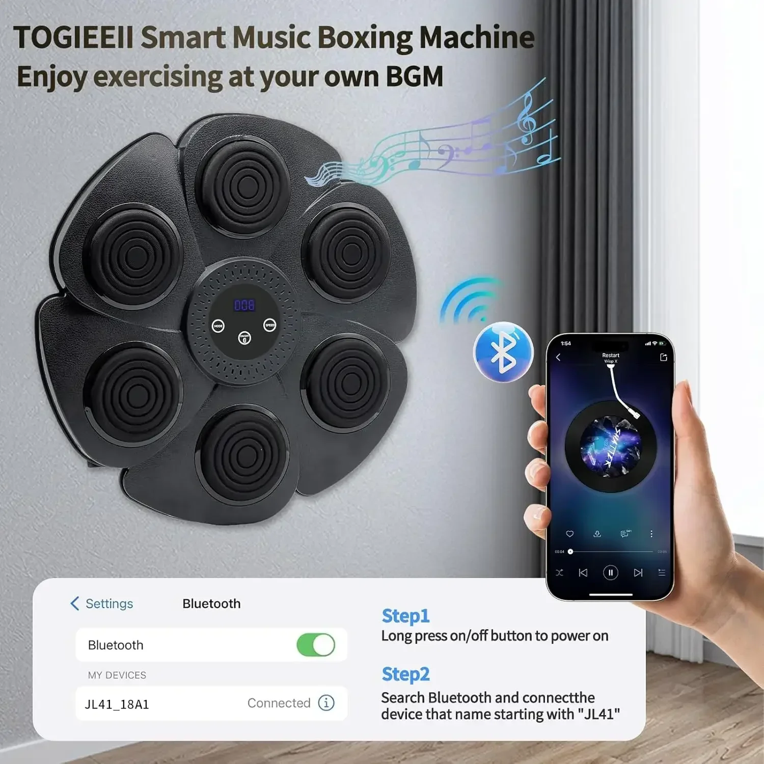 Music Boxing Toys Smart Bluetooth Adult/Children Sports Fitness Boxing Wall Target Muay Thai Reaction Trainer Children's Gift