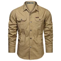 Chemises à manches longues décontractées pour hommes, 2023 coton, chemises militaires de haute qualité, vêtements de marque de mode, chemisier noir, printemps, 100% 4