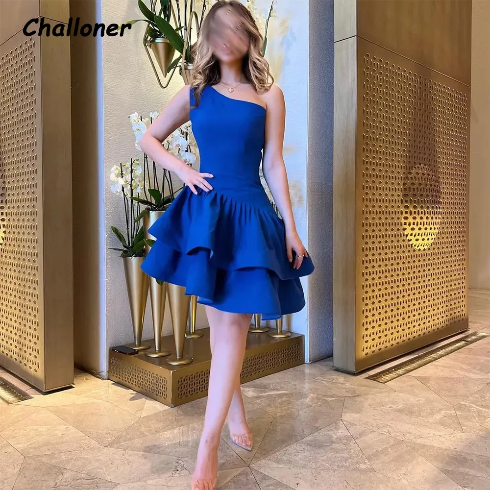 

Challoner Simple One Shoulder Prom Dresses Sleeveless Backless Tiered Above Knee A-Line Party Gown Custom Made فساتين السهرة New