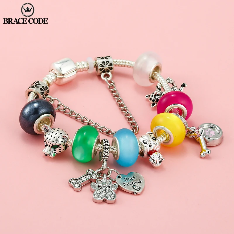 

Colorful Beads Pet Paw Footprint Bracelet Cute Animal Dog Love Charm Bracelet Women's Pulse Bracelet for Boys and Girls Gifts