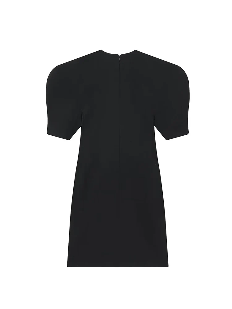 2026 New Women's Black Puff Sleeve Mini Dress Elegant O Neck Fitting Fashion Party Clubwear Casual Female Short Dresses
